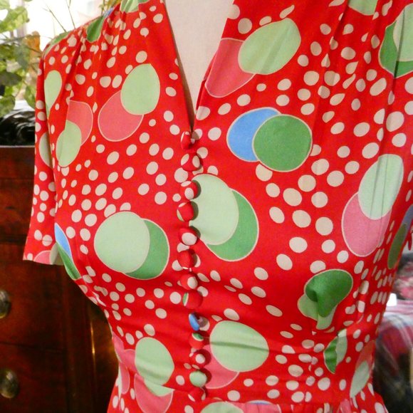 The Seamstress of Bloomsbury 1940's Style Atomic Satin Mabel Dress Sz UK8 - Picture 4 of 11